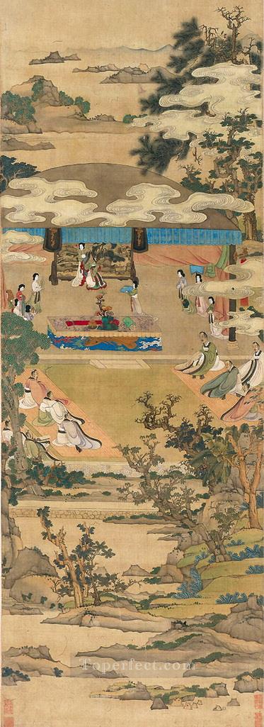 中国の古典の指導をする陳紅寿婦人玄文君油絵